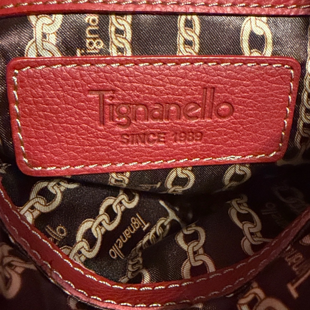 Tignanello Red Pebbled Leather Shoulder Bag - Picture 10 of 15
